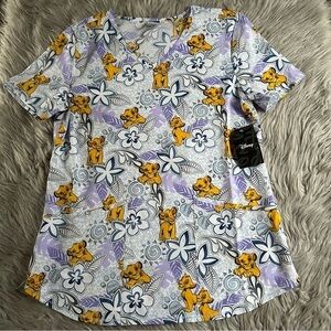 Disney Lion King‎ Scrub Top Womens Size Small V-Neck Short Sleeve Work Shirt